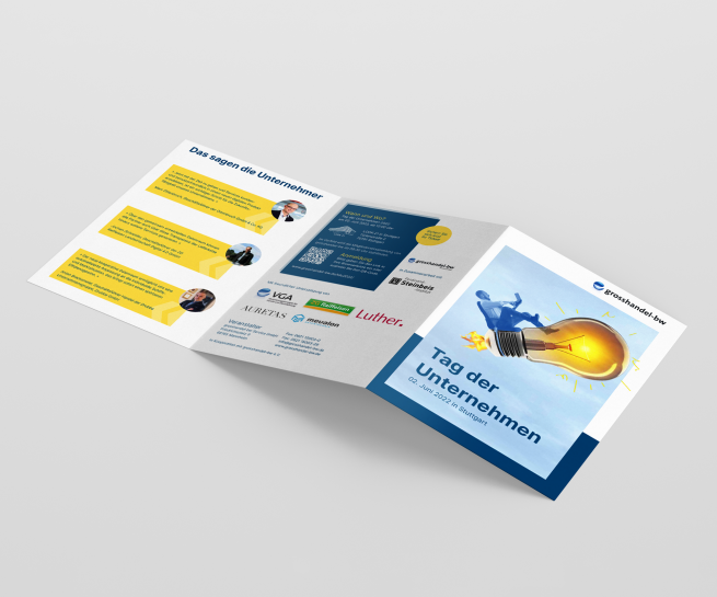 Mockup von einem 6-seitigen Flyer für grosshandel-bw