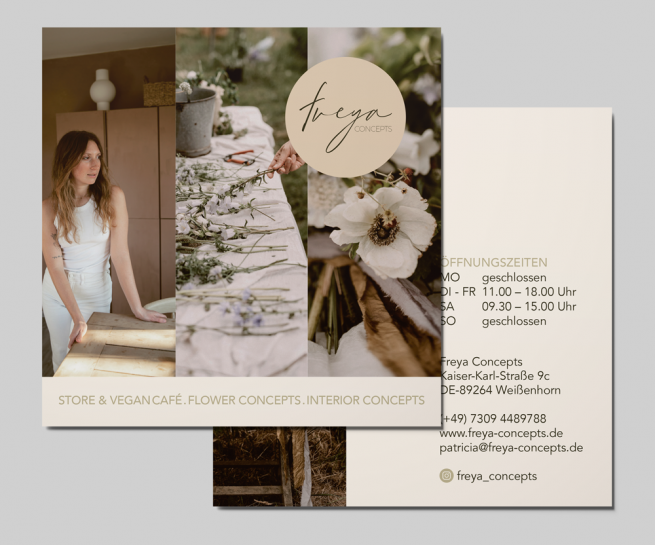 Mockup von einem quadratischen Flyer für Freya Concepts