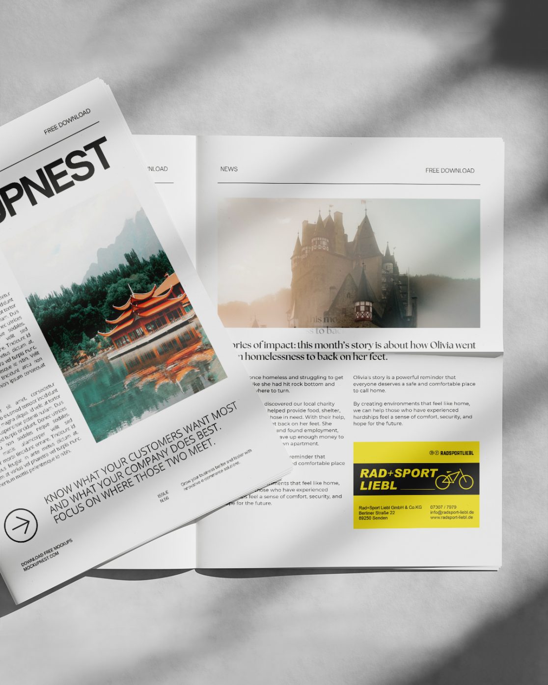 Mockup von einer Zeitung mit einer Anzeige von Rad+Sport Liebl Senden